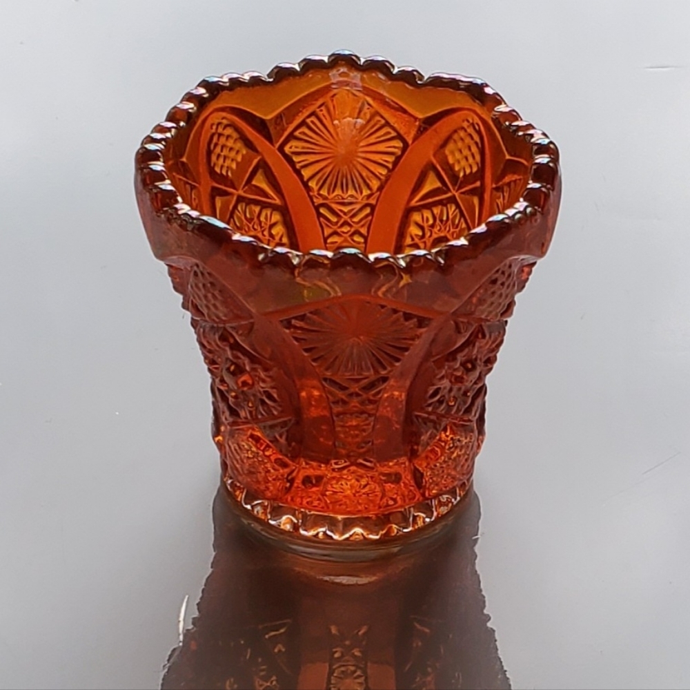 Vntg "Daisy and Button" Marigold Carnival Toothpick Holder Imperial Glass-Ohio